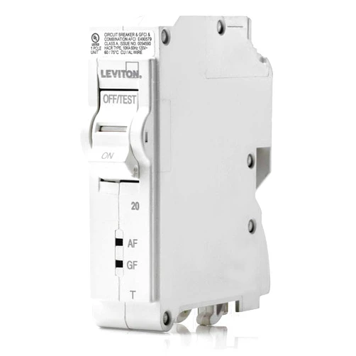 Leviton LB120-DFT 20A 1-Pole Plug-On AFCI/GFCI Branch Circuit Breaker, Thermal Magnetic, 120 VAC, White