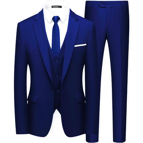 WULFUL Men’s Slim Fit Suit One Button 3-Piece Blazer Dress Business Wedding Party Jacket Vest & Pant