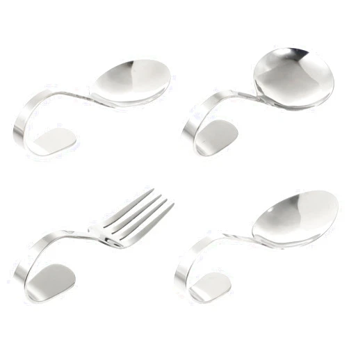 HEMOTON Metal Spoon 4pcs Curved Handle Serving Spoons Stainless Steel Bent Handle Dessert Fork Tableware for Appetizer Canape Salad Honey Jam Stainless Steel Scoop