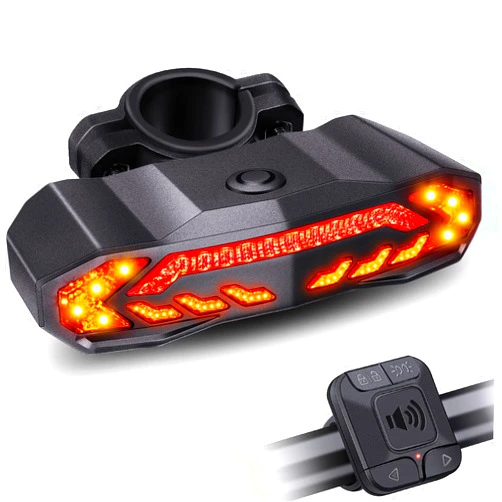 ONVIAN Smart Bike Tail Light with Turn Signals, Bike Horn Bike Alarm with Remote, Rechargeable Rear Bike Light, Waterproof Auto ON/Off Bicycle Lights Bike Turn Signals Brake Light
