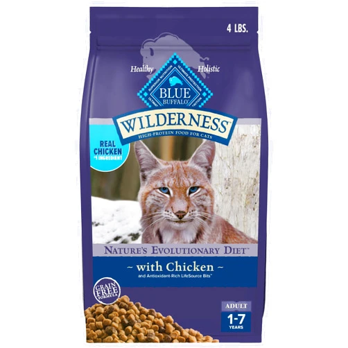 Blue Buffalo Wilderness Nature's Evolutionary Diet High-Protein, Grain-Free Natural Dry Food for Adult Cats, Chicken, 4-lb. Bag