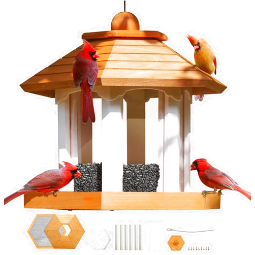 CEDAR ALPHA Large Gazebo Bird Feeders for Outside Clearance - Bird Feeder Kit for Kids and Adults to Build- Hanging Birdfeeder for Outdoor - Rust Proof Mesh - Cedar Wood Longtime Lasting - (6 Lbs Capacity)