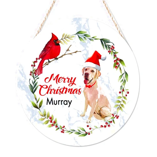 Arupkeer Welcome Sign Merry Christmas Beagle Dog Wreath Personalized Name Round Wood Signs Happy New Year Hanging Wall Art Farmhouse Wood Hanging Sign Decorative For Bedroom Living Room Shelf Home 12x12in