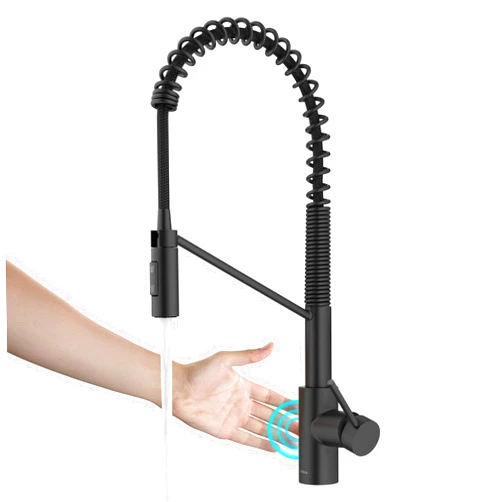 KRAUS Oletto Touchless Sensor Commercial Pull-Down Single Handle Kitchen Faucet with QuickDock Top Mount Assembly in Matte Black