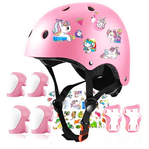 FOOKCIAN Kids Bike Helmet Set with Knee Pads Elbow Pads Wrist Guards,Adjustable Helmet for Toddler Kids&Youth,3~14yrs Girl Boy Kids Protective Gear Set Bicycle Helmet Roller Skate