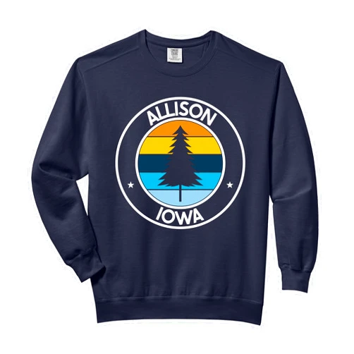 Iowa IA USA City Pride Pine Tree Retro Sunset Allison Iowa IA Retro Style Tree Sunset Comfort Colors Adult Sweatshirt