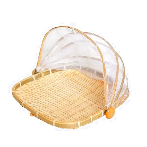 Xshelley Square Bamboo Tent Basket with Lid, Vegetable/Fruit, Bread, Storage Basket，Side length28cm (11 inches)