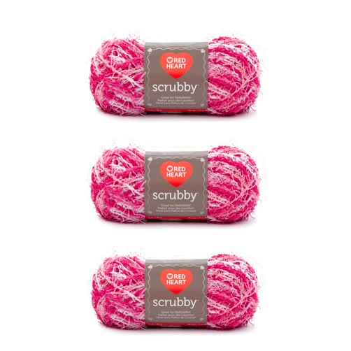 Red Heart Scrubby Candy Yarn - 3 Pack of 85g/3oz - Polyester - 4 Medium (Worsted) - 78 Yards - Knitting/Crochet