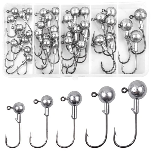 Shaddock Fishing Round Ball Jig Heads Assortment Fishing Jig Head Hooks Set Unpainted Swimbait Jig Head Assorted Lead Jig Heads for Crappie Walleye Steelhead Saltwater Fishing