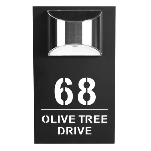 Rollwish Personalized Modern house sign with solar light with Street Name for Outside Custom LED Address Plaque Door Name Plaque Light Up Address Signs for Garden Yard Home (Black)