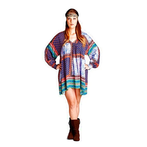Velzera Patch Floral Print Baby Doll Tunic Dress
