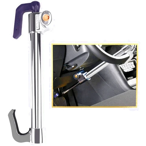Tevlaphee Universal Steering Wheel Brake Lock Anti-Theft Retractable Double Hook Car Clutch Pedal Lock for Car Truck SUV Van Security with 3 Keys