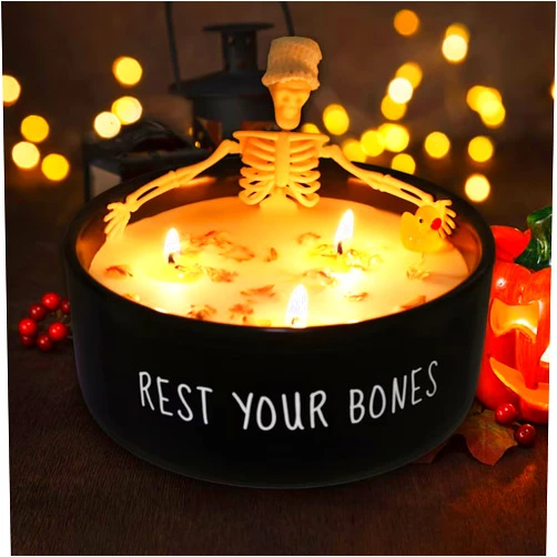 Homsolver Halloween Skeleton Candles, Halloween Decorations Indoor Three Wick Candle Gifts, Spooky Gifts for Women-Gothic Vintage Home Decor for Farmhouse Room Apartment Table Desk