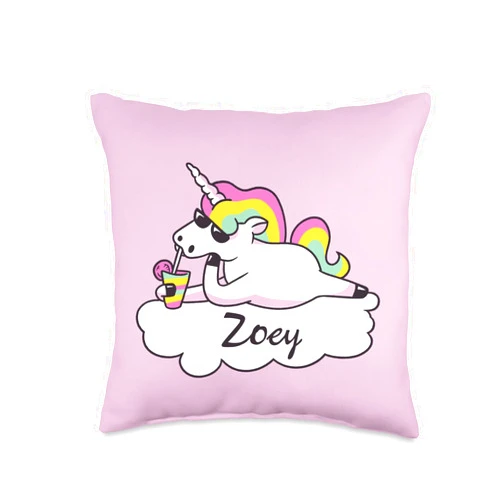 Custom Zoey Gifts & Designs for Girls Funny Unicorn Zoey Name Gift Trendy Pink Personalized Throw Pillow