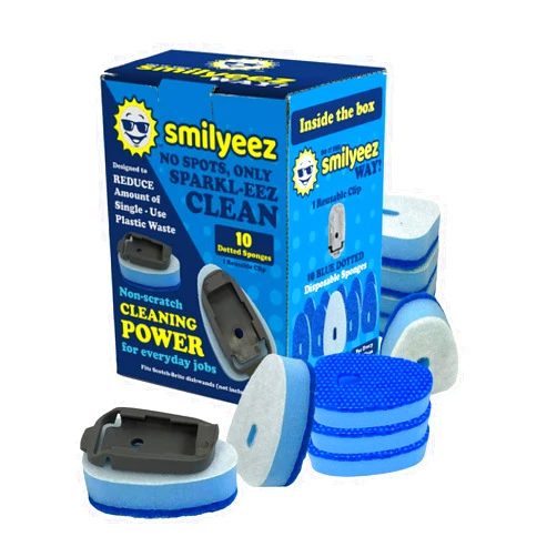 Smilyeez No Plastic Blue Dotted Sponge Refill for Scotch-Brite's Dishwand Refill 10 Pack with Adapter