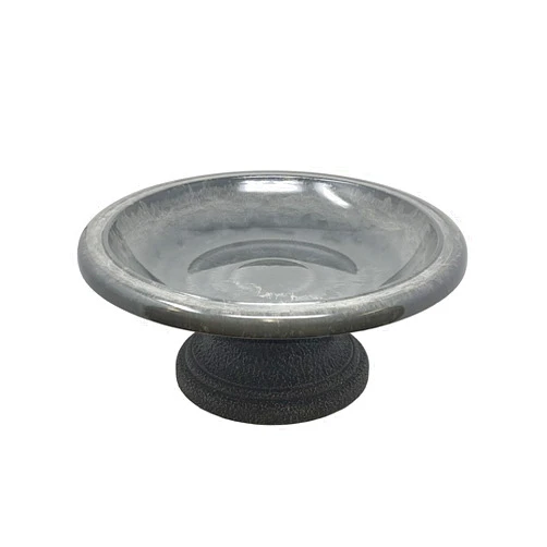 Tierra Garden Birds and Beyond Fiber Clay Bird Bath, Gloss Bird Bowl with Matte Low-Profile Base (Cool Grey)
