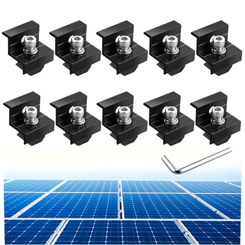 Anbte 10pcs Solar Panel End Clamp 30mm/35mm, Aluminum Z Brackets for Solar Panels Solar Mounting Brackets Kit with Nuts Bolts for Solar Panel Pv Mounting System Install Accessories (Black)