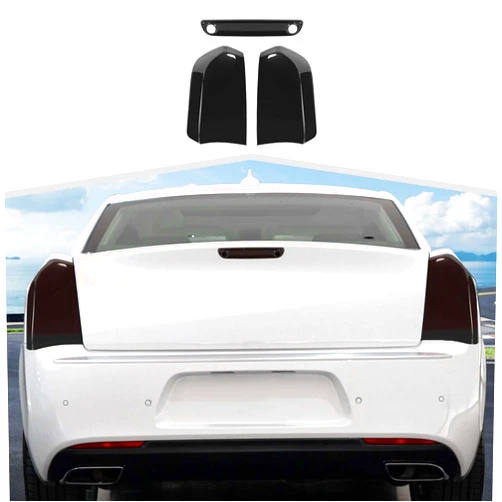 Amayum Tail Light Lamp Cover Guard And 3rd Third Brake Light Cover Blackout Kit 3Pcs Compatible with Chrysler 300 300C,Smoked Black 2015+