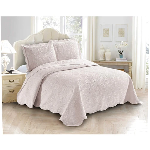 Fancy Linen 3pc Embossed Coverlet Bedspread Set Oversized Bed Cover Solid Floral Daisy Pattern New # Allis (King/California King, Beige)