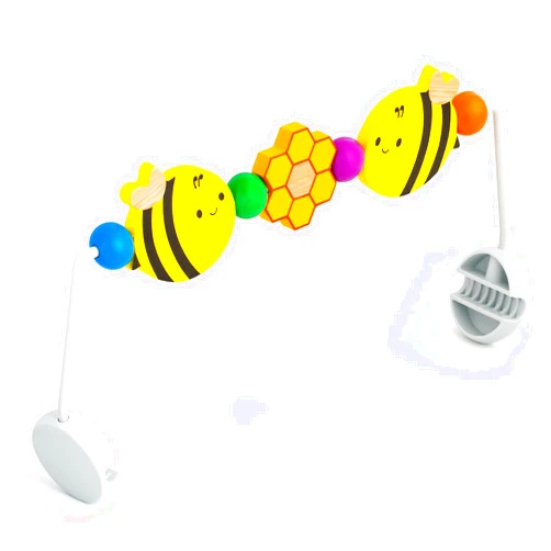 IMPRESA Wooden Baby Arch Toy Attachment Compatible with Baby Bjorn Bouncer, Honey Bee Design to Stimulate Motor Skills, Durable Wooden Toy Bar, Easy to Use Bouncer Accessories