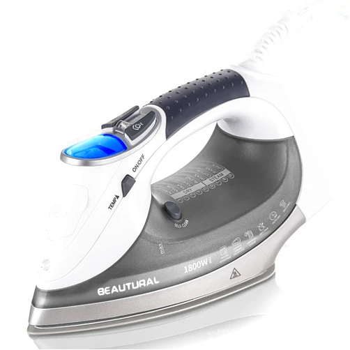 BEAUTURAL 1800-Watt Steam Iron with Digital LCD Screen, Double-Layer and Ceramic Coated Soleplate, 3-Way Auto-Off, 9 Preset Temperature and Steam Settings for Variable Fabric Gray