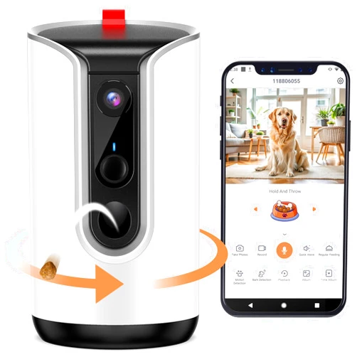 Fexfor 2K Pet Camera Security Dogs Camera, On-Device AI Tracking and Pet Monitoring, 360° View, with Treat Dispenser, Local Storage, 2-Way Audio, Phone App, Motion Alert