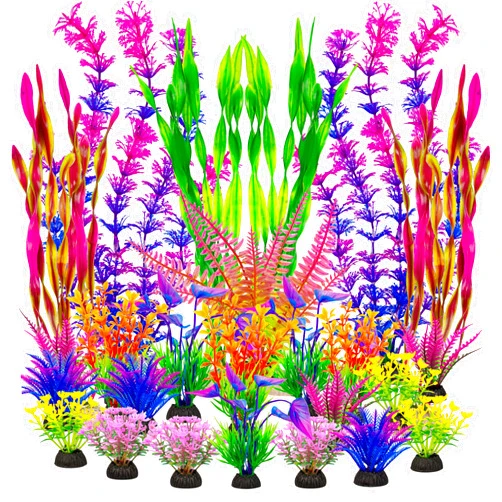 Ameliade Fish Tank Artificial Plastic Plants Decorations Large Aquarium Decor Betta Goldfish Tank Accessories Fish Bowl Ornaments（Colorful）