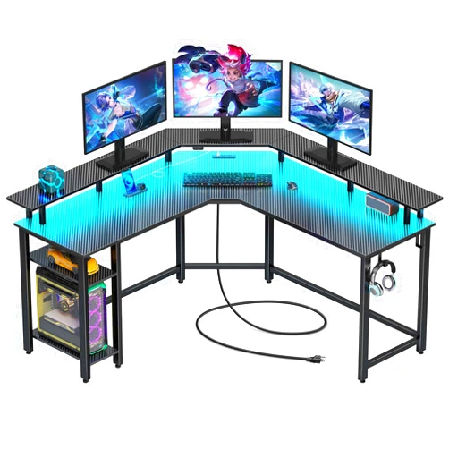 Rolanstar L Shaped Gaming Desk with LED Lights & Power Outlets, 53