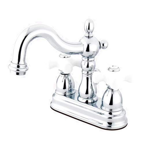 Kingston Brass KB1601PX Heritage 4-Inch Centerset Lavatory Faucet with Porcelain Cross Handle, Polished Chrome