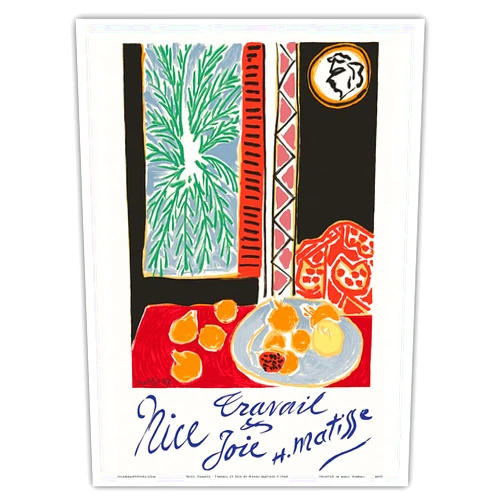 Pacifica Island Art Nice France - Travail et Joie (Work and Joy) - Nature Morte Grenades (Still Life Pomegranates) - Vintage Travel Poster by Henri Matisse c.1948 - Master Art Print (Unframed) 9in x 12in