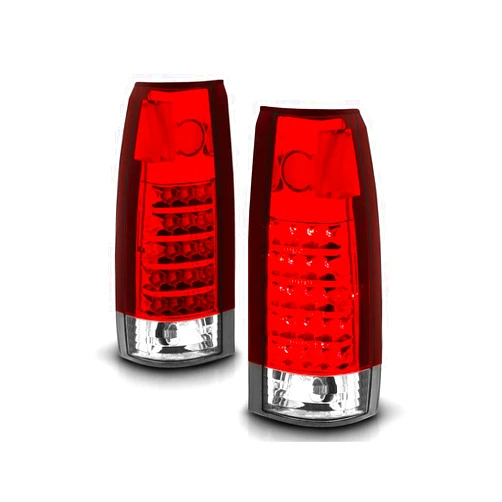 AmeriLite for 1988-1999 Chevy GMC Full Size C/K Pickup Truck Tahoe Suburban Crystal Red LED Replacement Tail Lights Assembly Pair - Passenger and Driver Side