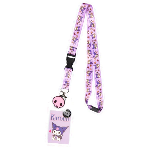 Bioworld Sanrio Kuromi ID Badge Holder Lanyard w/Rubber Pendant and Collectible Sticker