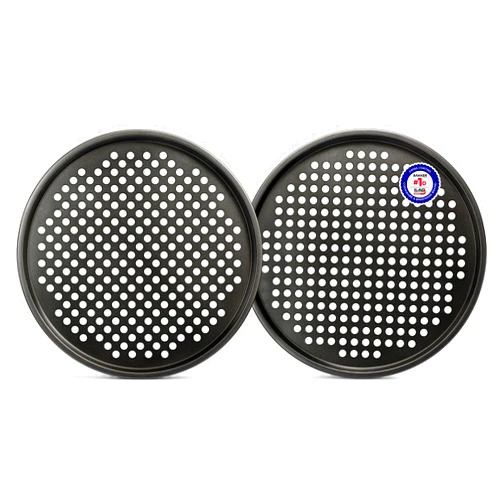 Bakken- Swiss BAKKENMASTER Bakken- Swiss Non-Stick Pizza Pan with Holes - 13-Inch Perforated Pizza Crisper Carbon Steel Pizza Pan - 2 Round Pizza Trays - PFOA PFOS and PTFE Free