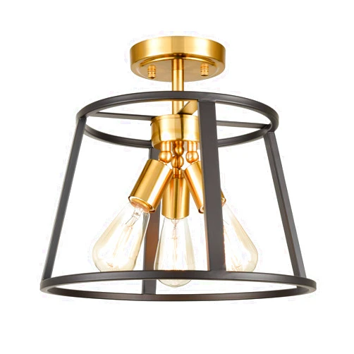 HYDELITE Farmhouse Semi Flush Mount Ceiling Light Modern Brass and Black Ceiling Light Fixture 3-Light