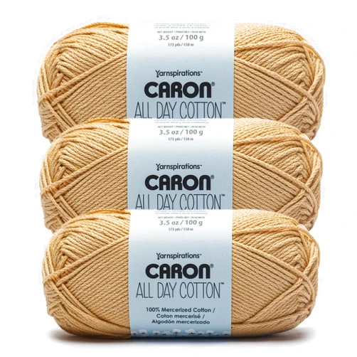 Caron All Day Cotton - 3 Pack of 173 Yards/3.52 oz Jute 100% Mercerized Cotton Yarn