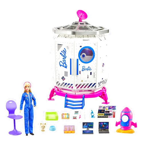 Barbie Space Discovery Space Station Playset with Space Explorer Doll, Puppy, Workstation, Satellite Space Scenes & 20 Space Station Items:Chair, Test Tubes, Microscope, Puppy Bed, 3-7Years Old