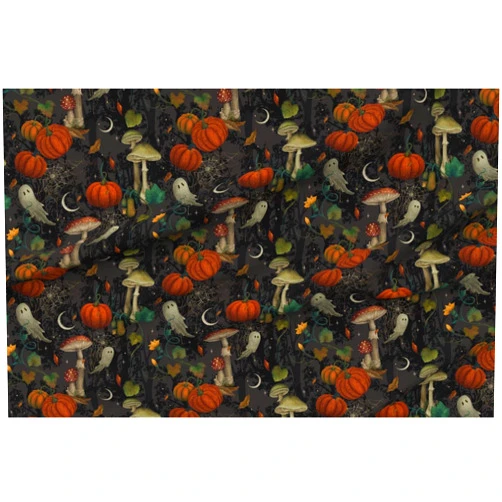 Spoonflower Fabric - Halloween Ghost Cottagecore Mushrooms Pumpkins Whimsical Spooky Printed on Organic Sweet Pea Gauze Fabric by The Yard - Sewing Lining Apparel Fashion Blankets Decor