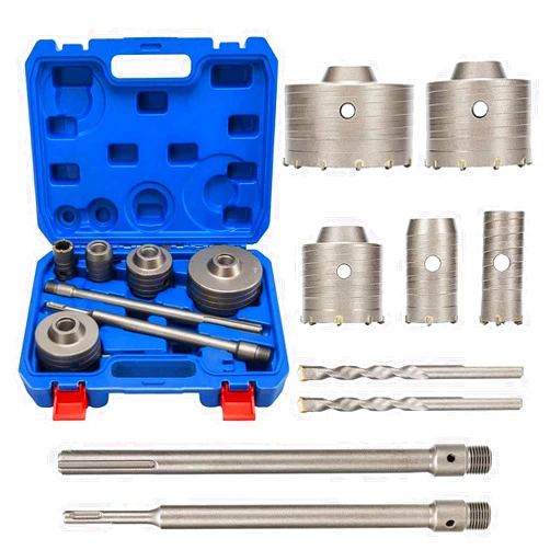 XDOVET 9PCS Concrete Hole Saw Kits with 2 Drill Bits and SDS Plus & Max Shank Hole Saw Tool Set for Concrete Cement Brick Stone Wall Drilling Kit Size 30 40 65 80 100 MM
