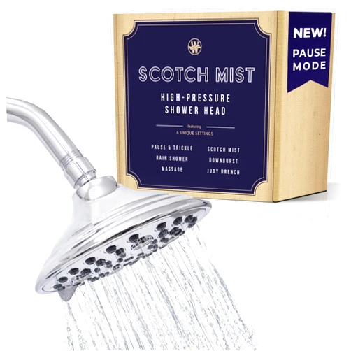W WINTHORPE PRODUCTS FOR THE PLANET Winthorpe Scotch Mist Shower Head - 6 Settings, High Pressure, Low Flow Rate, Pause Mode, 6 Inch Diameter, Chrome, Fixed, Replacement Adjustable Rain Showerhead