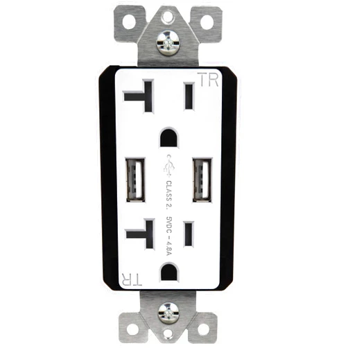 TOPGREENER 4.8A High Speed USB Outlet Wall Charger, 24W, 20A TR Receptacle Compatible with iPhone SE/11/XS/XR/X/8, Samsung Galaxy S20/S10/S9/Note, LG, HTC & More, TU22048A-W, White