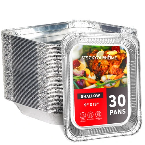 Stock Your Home (30 Pack) Disposable Aluminum Pans 9x13 Shallow, Heavy Duty 1.75
