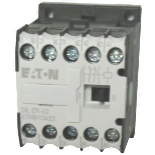 Eaton/Moeller DILER-22 4 Pole Miniature Control Relay with a 110/120 Volt AC Coil. Comes with 2 N.O. and 2 N.C. Base Contacts, Rated for 10 AMPS and mounts on Standard 35mm DIN Rail
