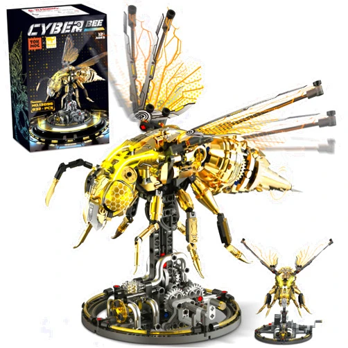 Driveplexpro Mechanical Bee Building Blocks Kit for Adult, Technic Bee Buildings Set for Adults with LED Light & Display Stand, Robot Animal Building Toy with Moving Wings for Adults & Kids, 832Pcs