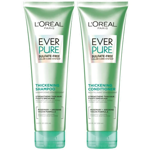 L'Oreal Paris Thickening Sulfate Free Shampoo and Conditioner, Thickens + Strengthens Thin, Fragile Hair, EverPure, 1 Hair Care Kit