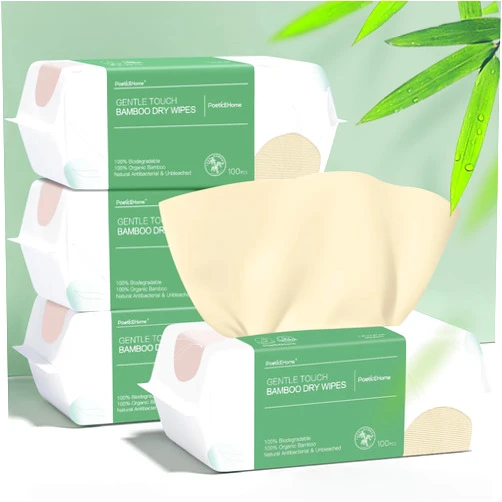 PoeticEHome Ultra-Soft Dry Baby Wipes for Sensitive Skin - Unscented & Unbleached Facial Tissue Cloths, Hypoallergenic - Wet or Dry Use, 400 Count