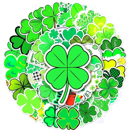 FUNWING Four Leaf Lucky Clover Stickers |50Pcs St Patricks Day Theme Waterproof Vinyl Decals for Water Bottles Bicycle Laptop Refrigerator Luggage Computer Mobile Phone Skateboard Bike