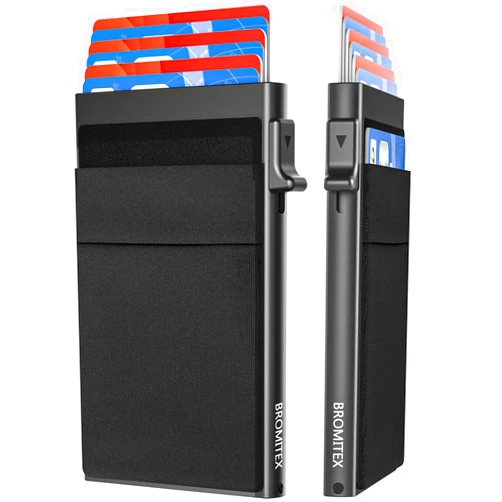 Bromitex Gifts for Men, Pop Up Minimalist Wallet for Men RFID Blocking Slim Credit Card Holder Front Pocket EDC Mens Wallet (Black)