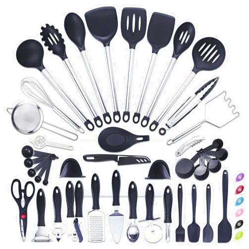 DESIGN VEICA VEICA,kithcen Utensil set 42 Cooking Utensils set Nylon and Stainless Steel Utensils Set Kitchen Tool Set,Baking Set Kitchen Set Spatula Set Kitchen Gadgets Kitchen Tools Kitchen Accessories Black