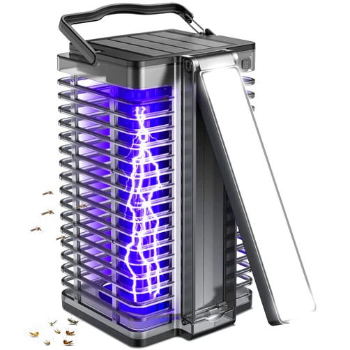 Evolpol Bug Zapper Outdoor Indoor, Solar Mosquito Zapper with Reading Lamp, Cordless & Rechargeable Electric Insect Fly Zapper with 4200V High Powered UV Light, 2 in 1 Mosquito Killer for Home Backyard Patio