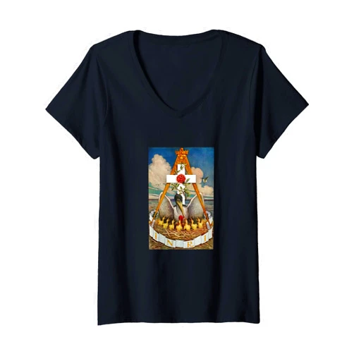 Wilkdesigns Womens INRI pelican esoteric occult Rosicrucian symbol - Rose Cross V-Neck T-Shirt
